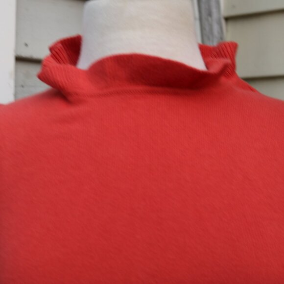 Ann Taylor Orange Red Stand Up Ruffle Collar & Cuff Cotton Blend Sweater Sz XS - Picture 2 of 7